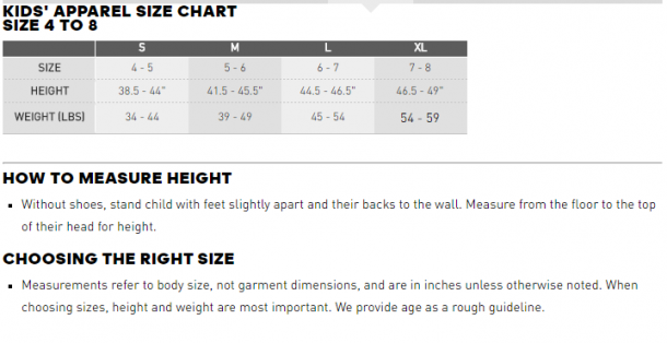 Adidas Youth Size Chart Clothing